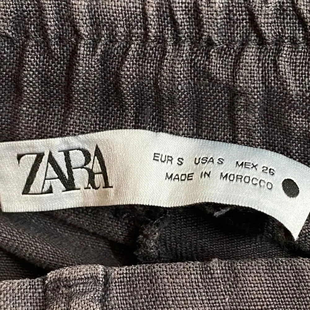 Zara Cotton Blend? Linen? Wide Leg Trouser Pant Womens S Grey Lightweight Casual
